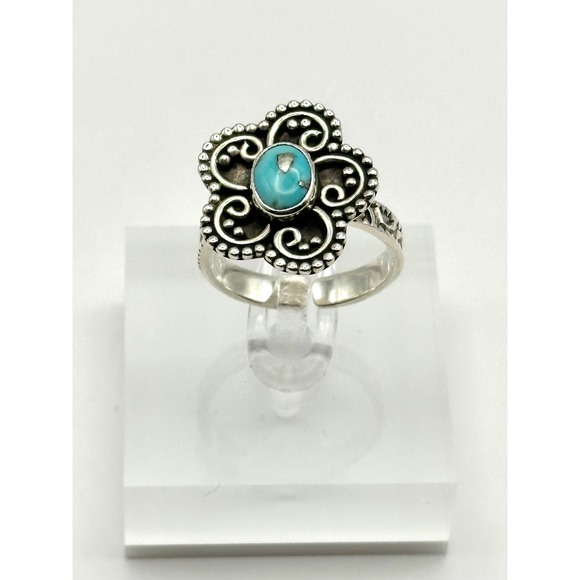 Jewelry - Turquoise Flower Southwestern Sterling Silver Adjustable‎ Ring